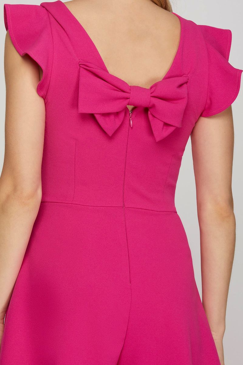 HOT PINK RUFFLED SLEEVES BACK DETAILED W/ POCKETS KNIT ROMPER