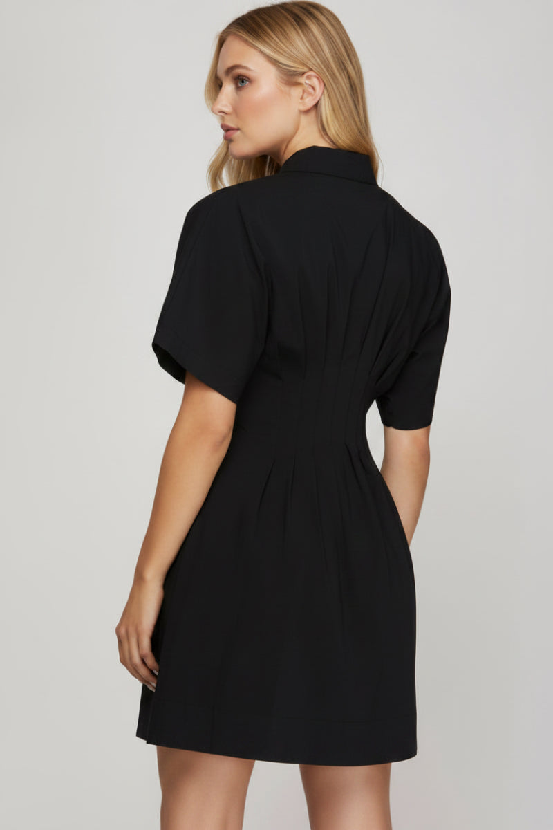 BUTTON DOWN PLEATED SHIRT MINI DRESS-SKSY8612