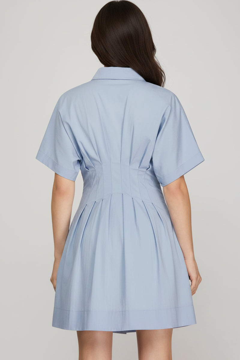 BUTTON DOWN PLEATED SHIRT MINI DRESS-SKSY8612