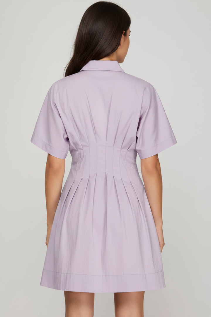 BUTTON DOWN PLEATED SHIRT MINI DRESS-SKSY8612