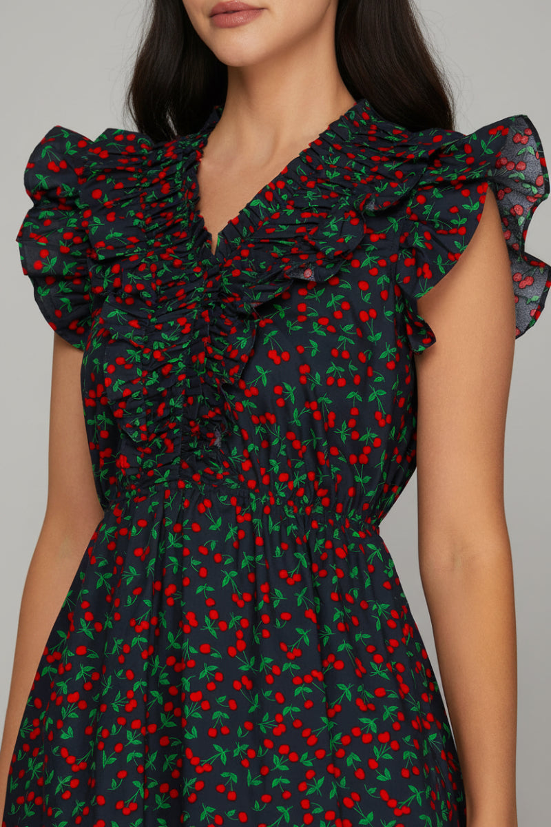 SLEEVELESS CHERRY PRINTED WOVEN MINI DRESS-SKSY8739