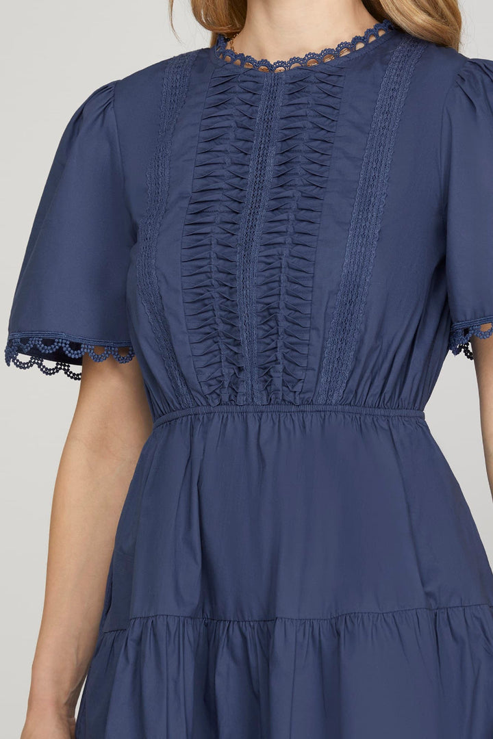 SHORT SLEEVE WOVEN TIERED MINI DRESS -SKSY8736