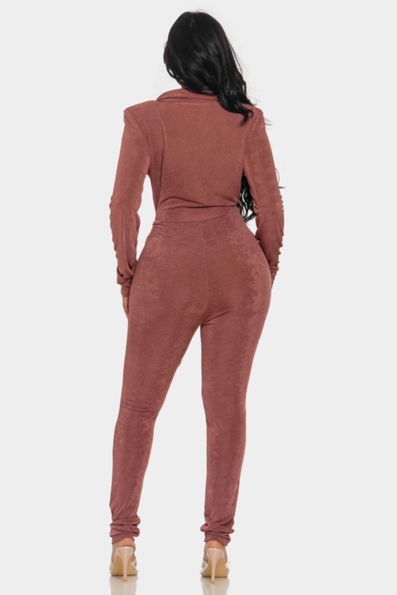 MARSALA V-NECK TIE-WAIST LONG SLEEVES JUMPSUIT SHP9639J
