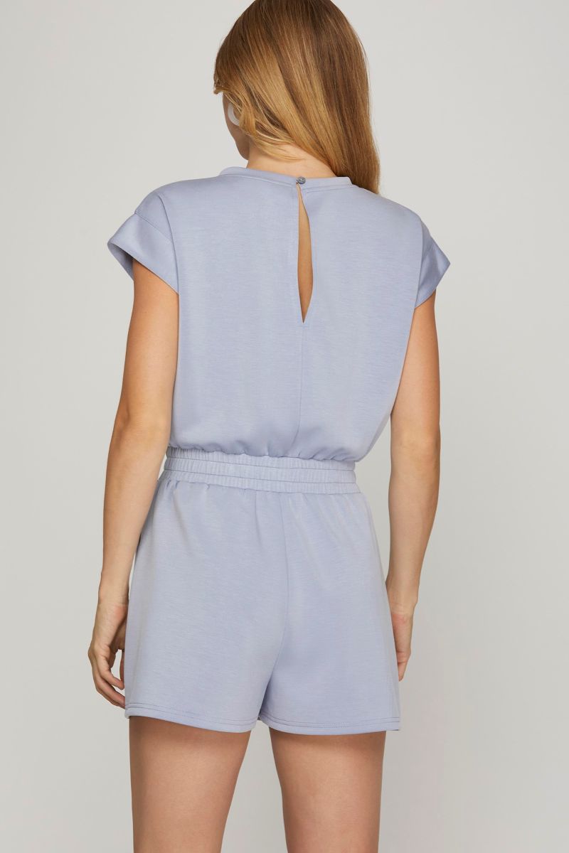 LT. BLUE DROP SHOULDER W/ POCKETS KNIT ROMPER