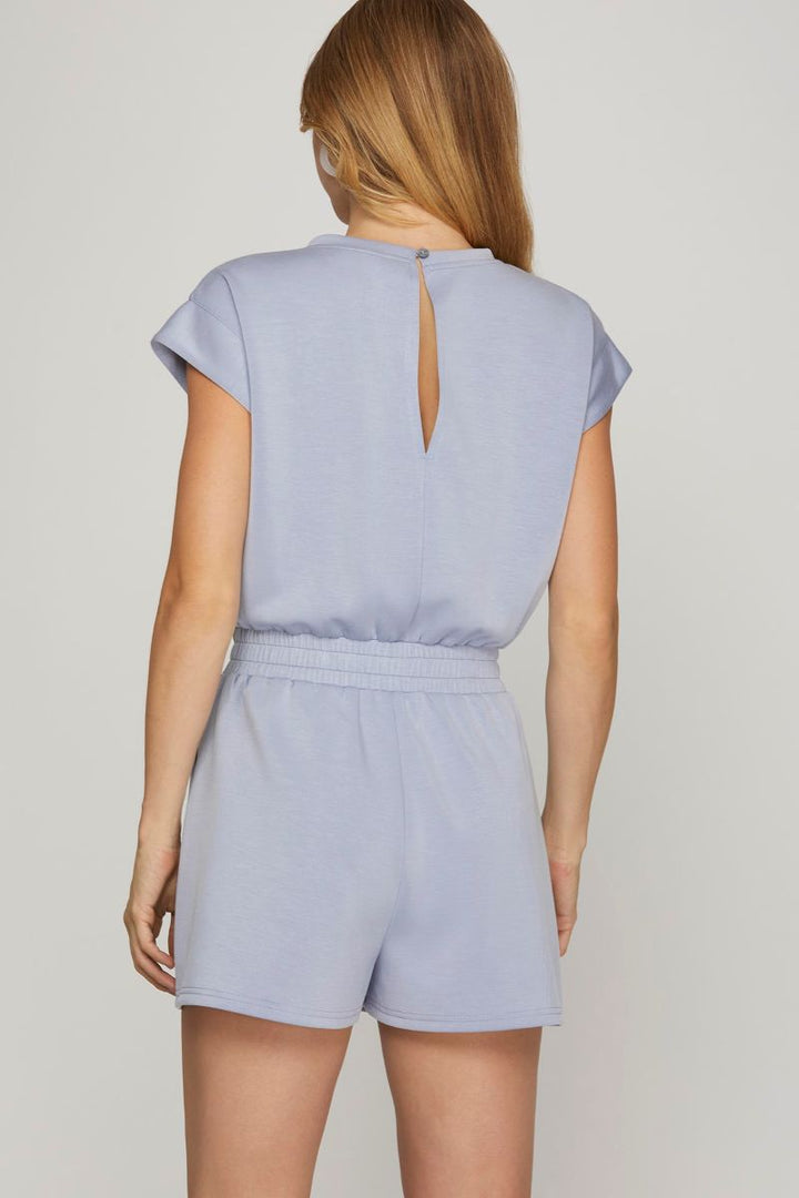 LT. BLUE DROP SHOULDER W/ POCKETS KNIT ROMPER