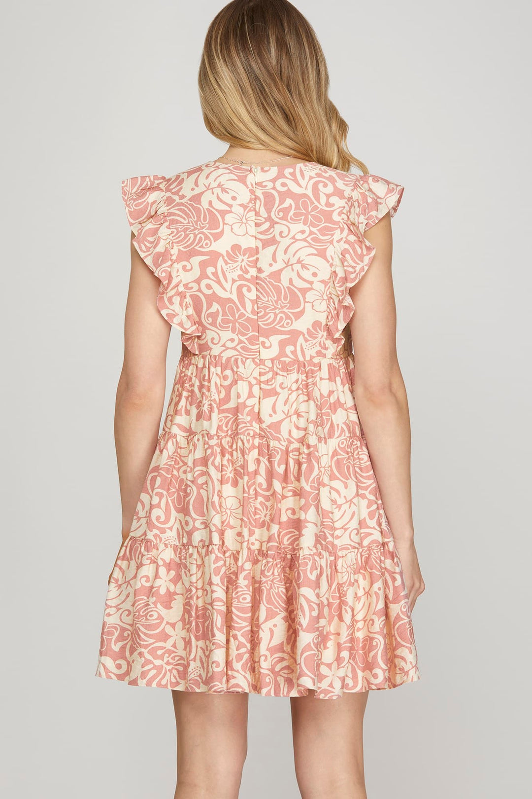 SLEEVELESS WOVEN FLORAL PRINT RUFFLED MINI DRESS