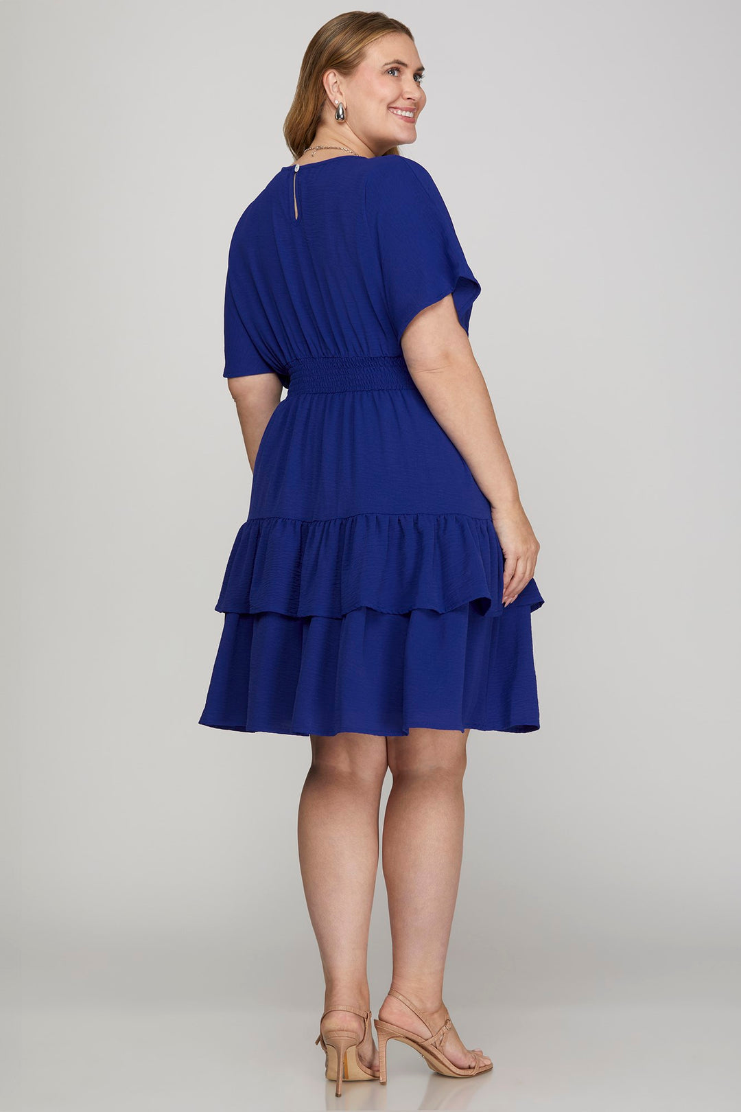 WOVEN WAIST SMOCKING TIERED MINI DRESS -SKPSY8837