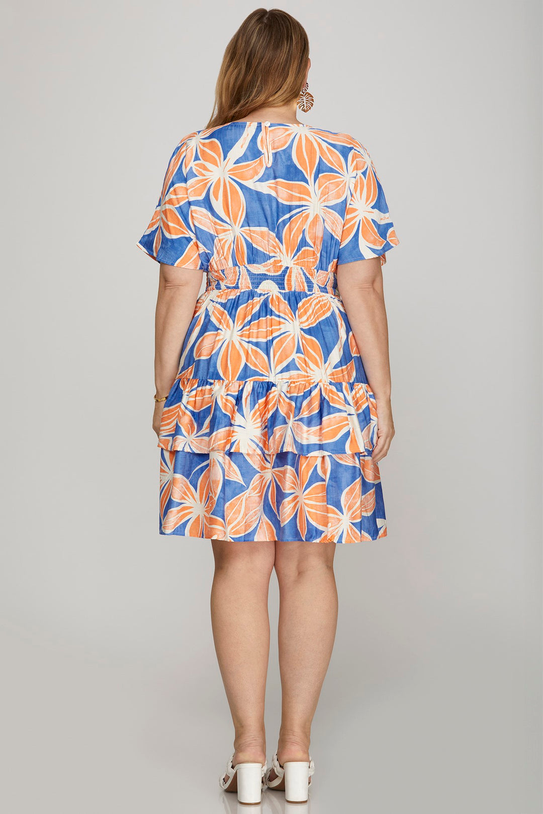 PLUS - DROP SHOULDER SHORT SLEEVE WOVEN FLORAL PRINT