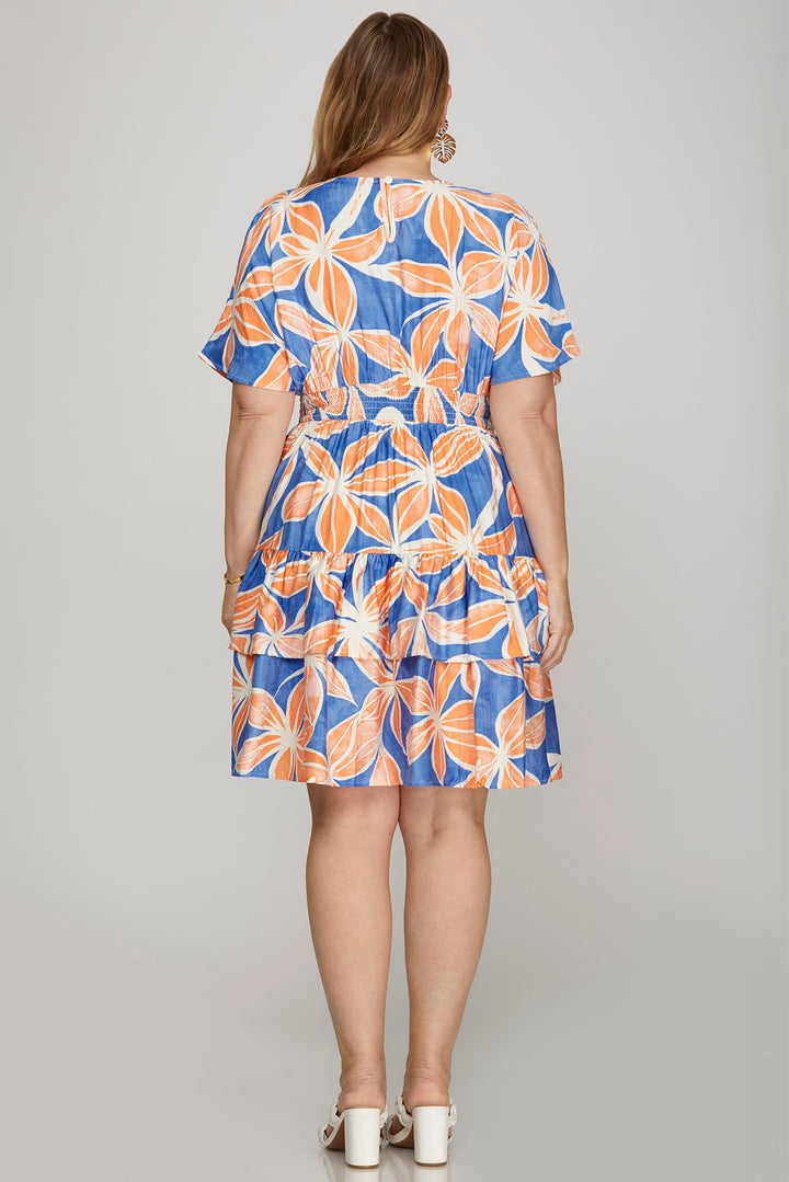 PLUS - DROP SHOULDER SHORT SLEEVE WOVEN FLORAL PRINT