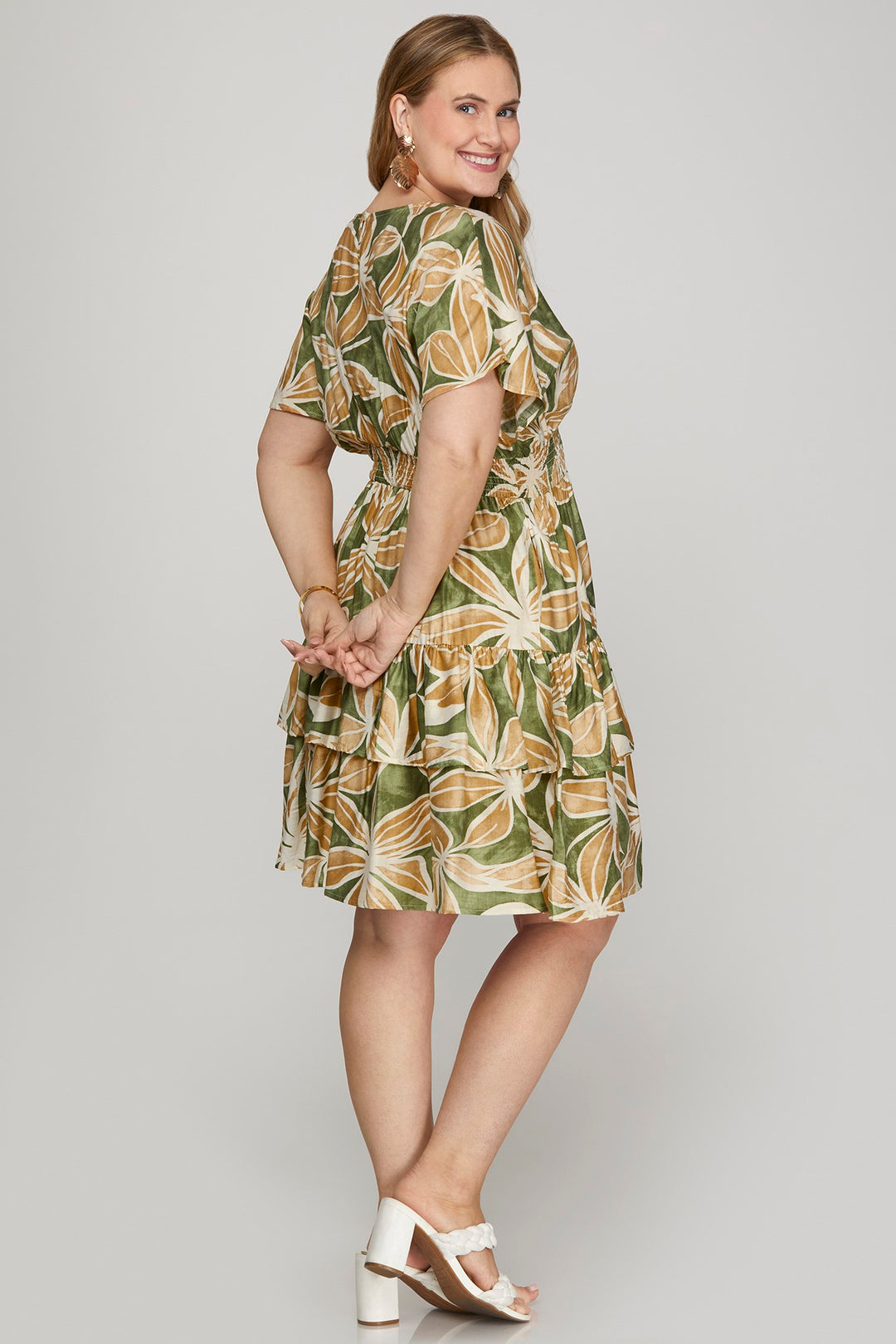 PLUS - DROP SHOULDER SHORT SLEEVE WOVEN FLORAL PRINT