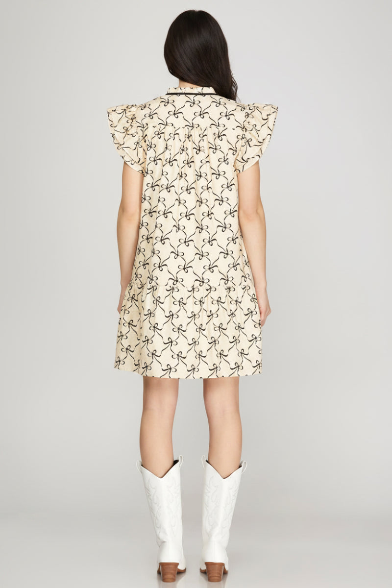 RUFFLE SLEEVE PRINTED MINI DRESS-SKSY8863