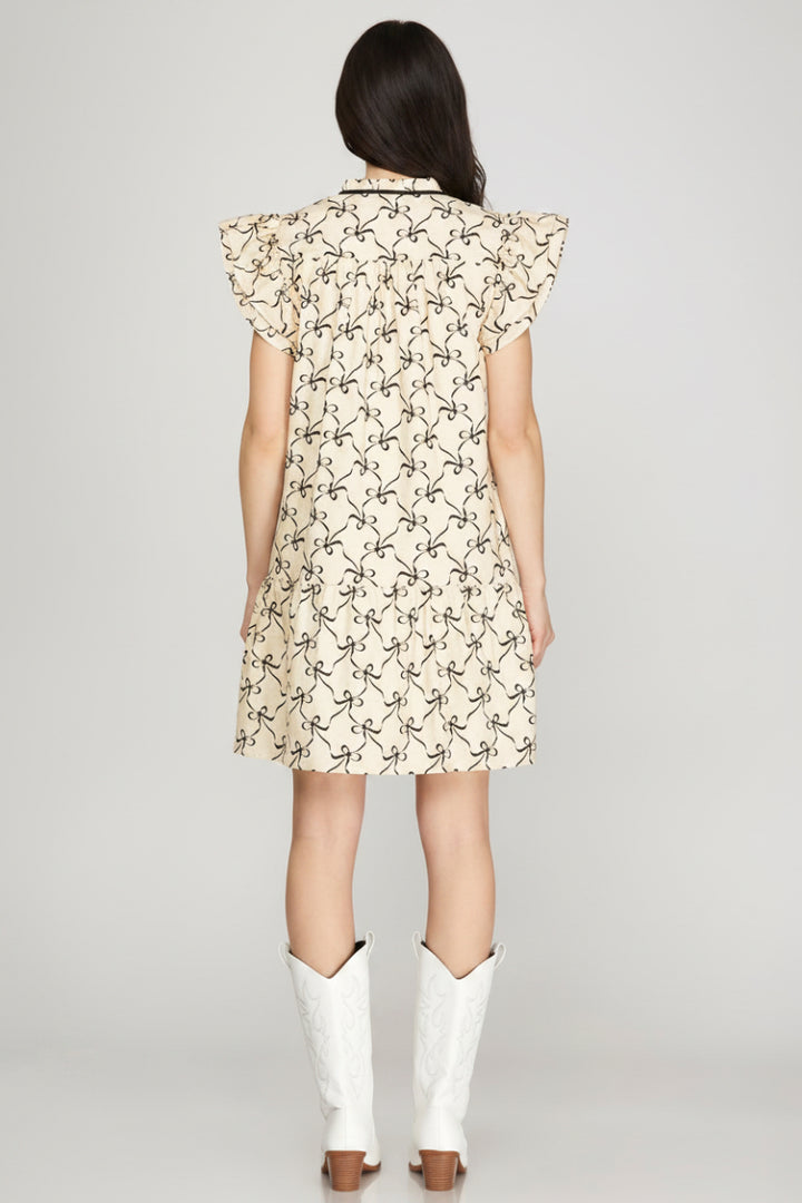 RUFFLE SLEEVE PRINTED MINI DRESS-SKSY8863