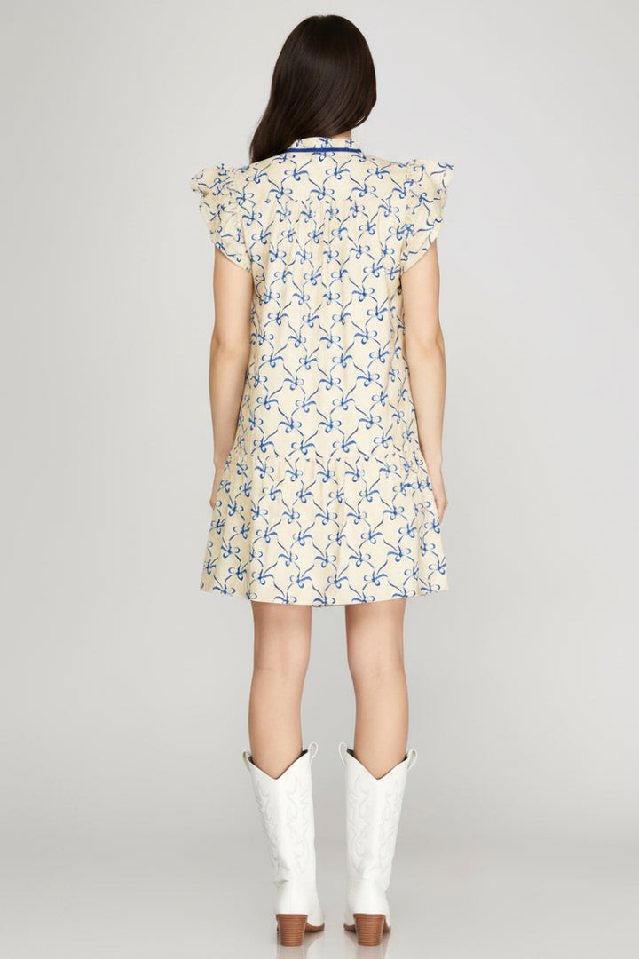 RUFFLE SLEEVE PRINTED MINI DRESS-SKSY8863