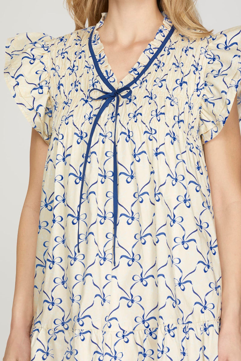 RUFFLE SLEEVE PRINTED MINI DRESS-SKSY8863