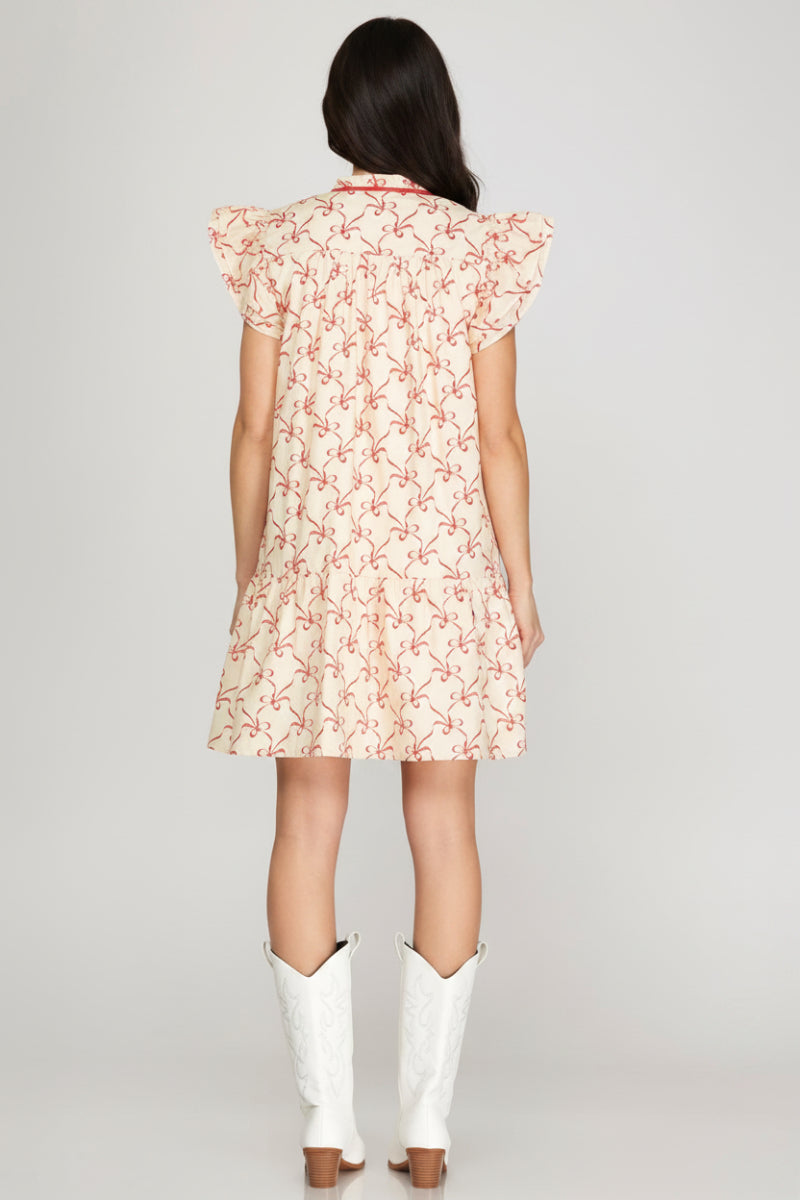 RUFFLE SLEEVE PRINTED MINI DRESS-SKSY8863