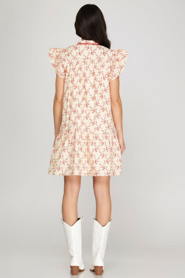 RUFFLE SLEEVE PRINTED MINI DRESS-SKSY8863