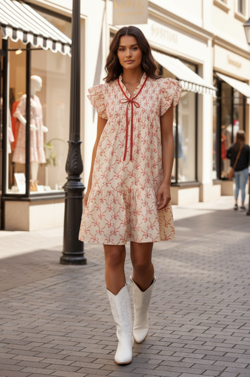 RUFFLE SLEEVE PRINTED MINI DRESS-SKSY8863