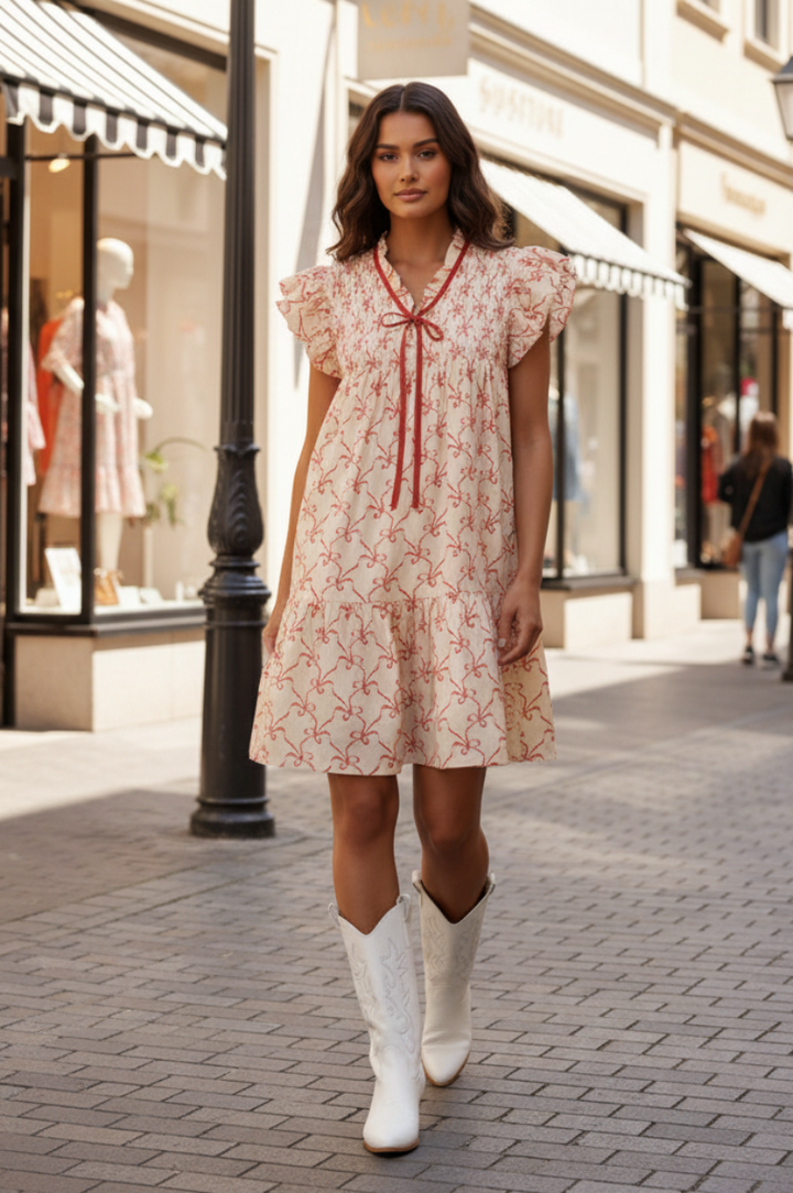 RUFFLE SLEEVE PRINTED MINI DRESS-SKSY8863