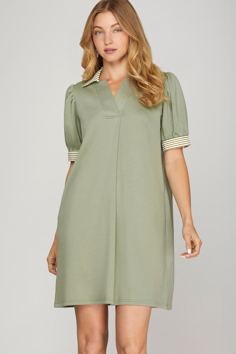 SHORT SLEEVE COLLARED MINI DRESS SKSY9057