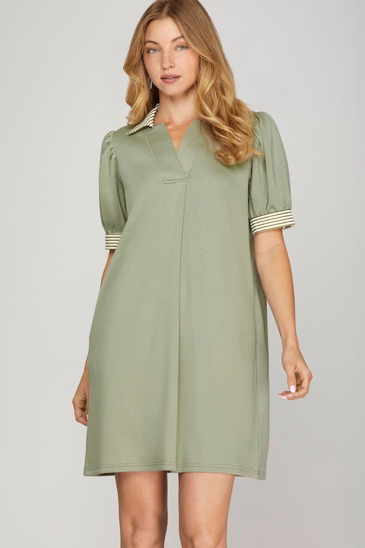 SHORT SLEEVE COLLARED MINI DRESS SKSY9057