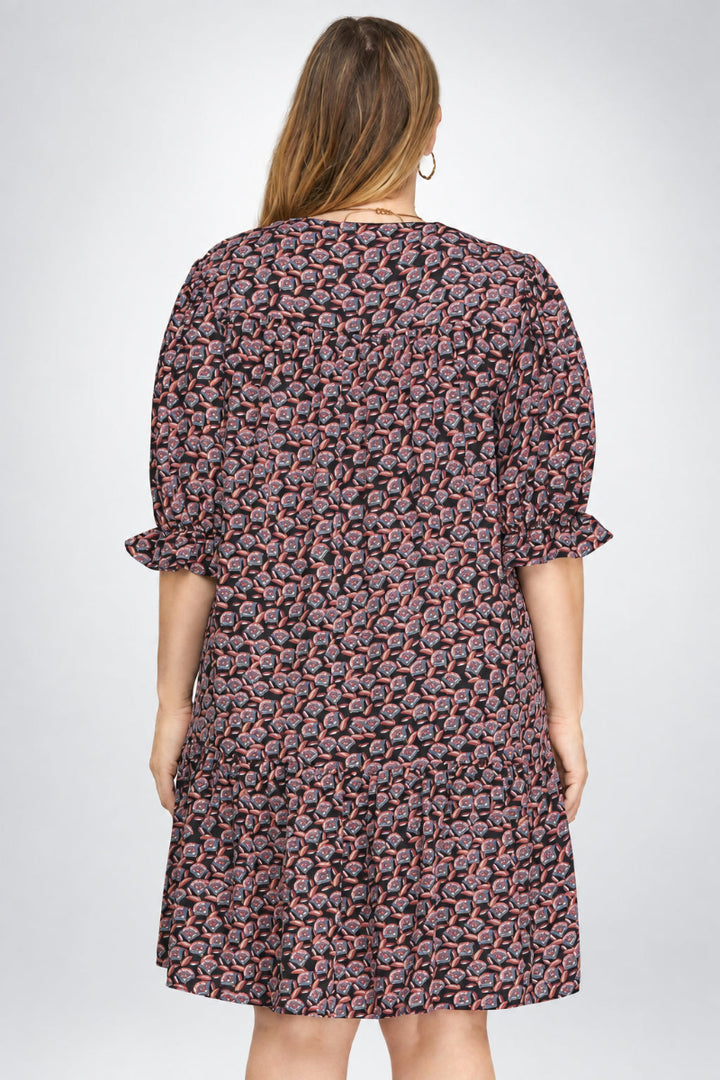 PLUS SIZE PUFF SLEEVE V-NECK WITH POCKET MINI DRESS SKPSY9147