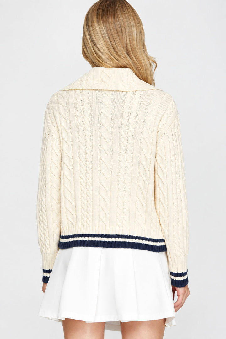 SAILOR COLLAR CABLE KNIT LONG SLEEVE SWEATER SKSY8994