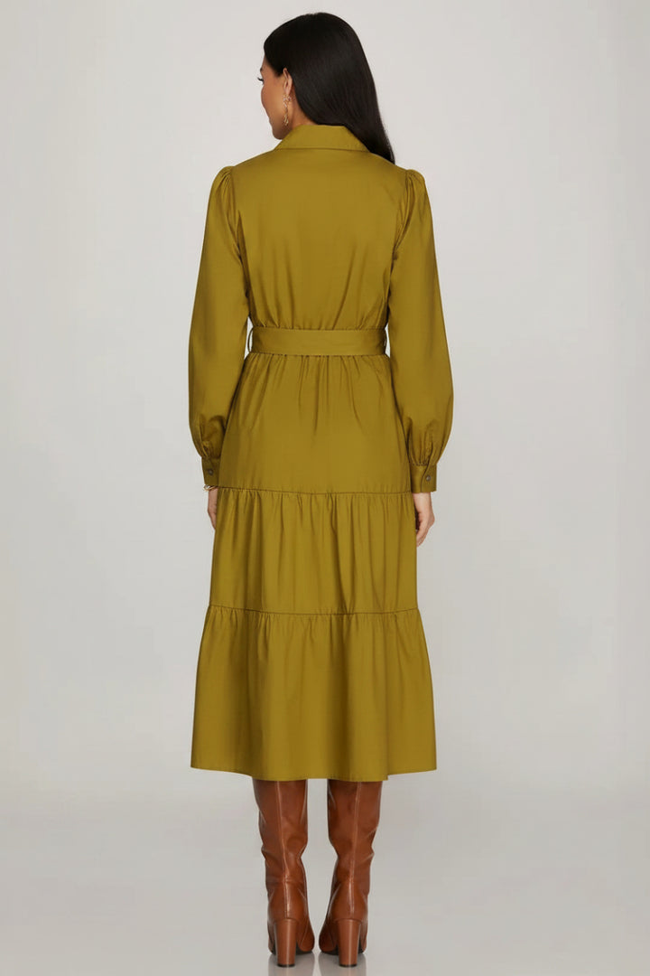 SURPLICE TIERED WITH POCKET MIDI DRESS SKSY9286