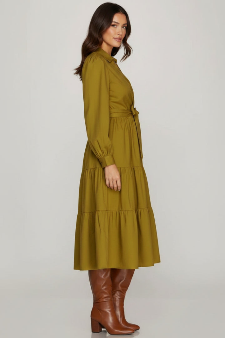 SURPLICE TIERED WITH POCKET MIDI DRESS SKSY9286