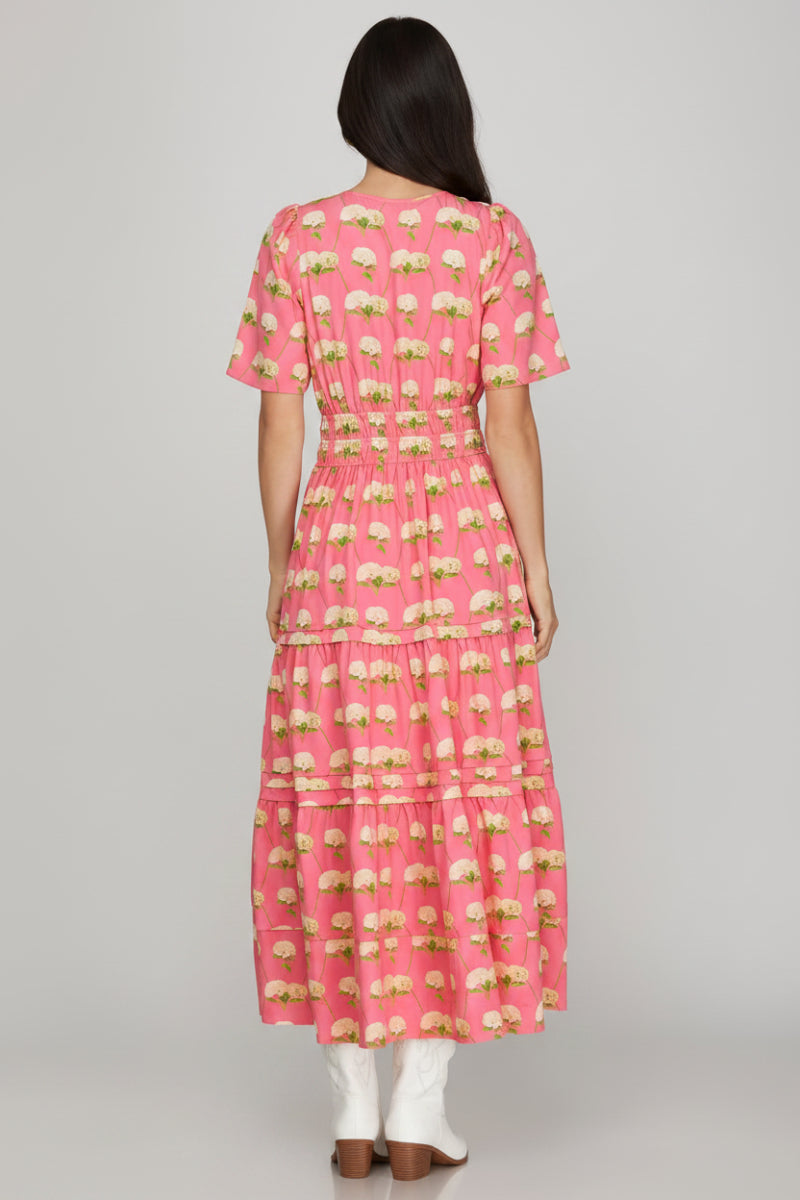FLORAL PRINT TIERED MIDI DRESS-SKSY9737*