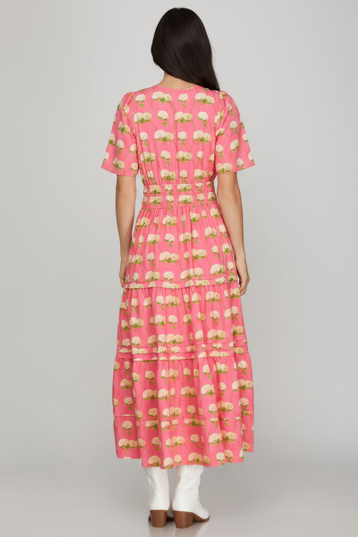 FLORAL PRINT TIERED MIDI DRESS-SKSY9737*