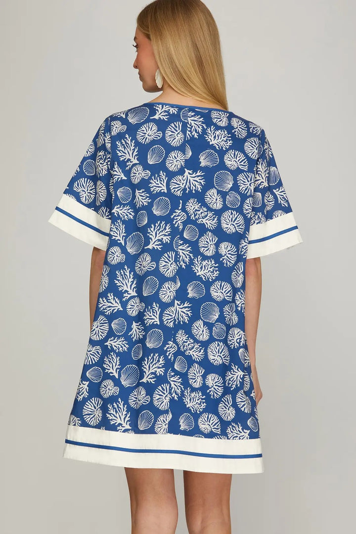 TIE-NECK PRINTED WOVEN WITH POCKETS MINI DRESS SKST1126