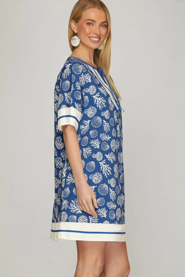 TIE-NECK PRINTED WOVEN WITH POCKETS MINI DRESS SKST1126