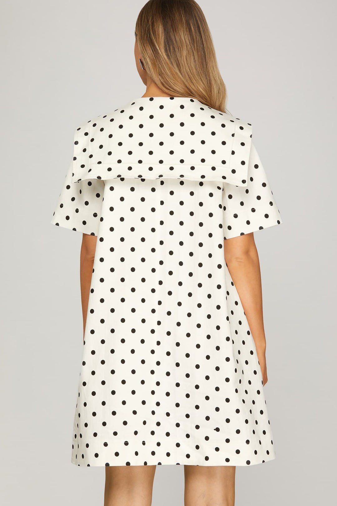 BUTTON DOWN WOVEN POLKADOT MINI DRESS-SKSY9754*