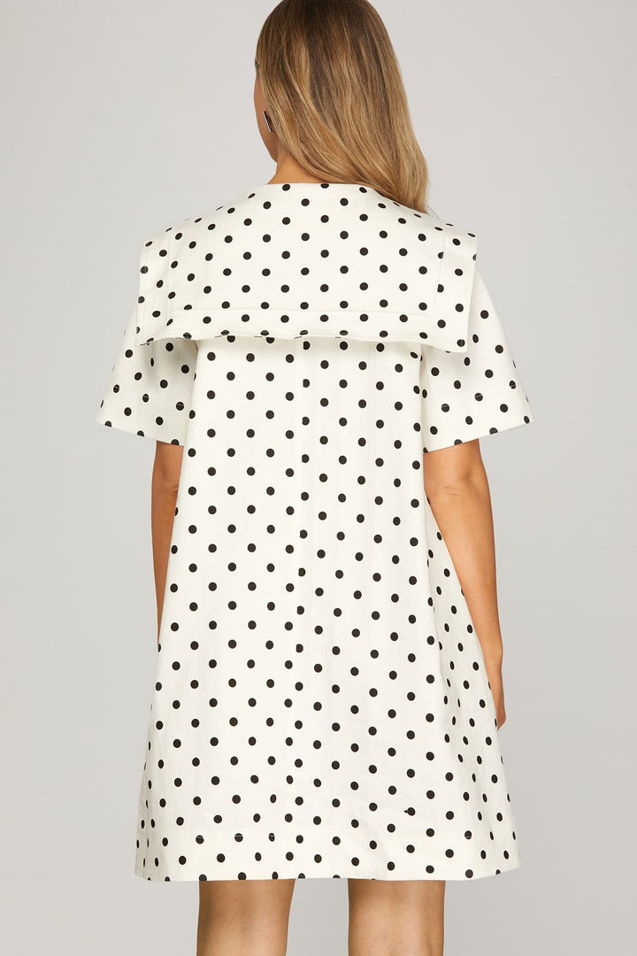 BUTTON DOWN WOVEN POLKADOT MINI DRESS-SKSY9754*