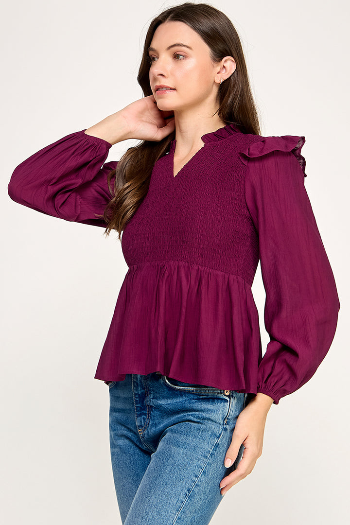Long sleeve smocked top