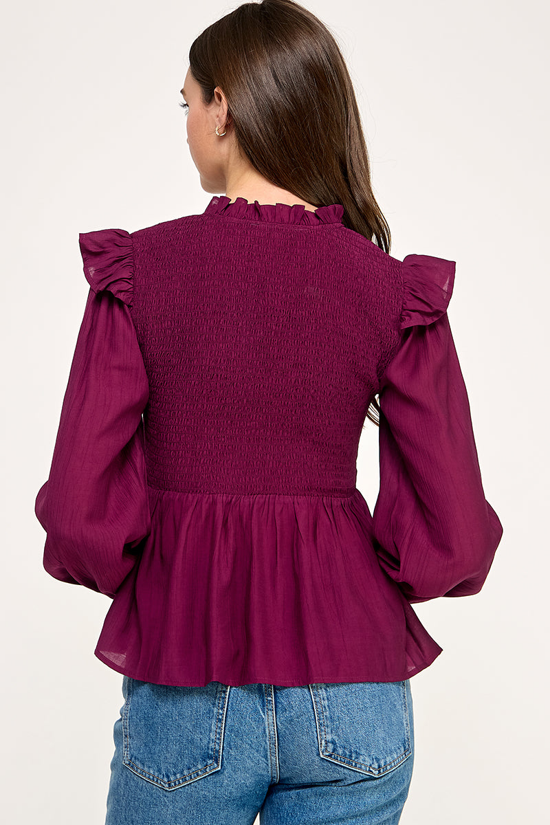Long sleeve smocked top
