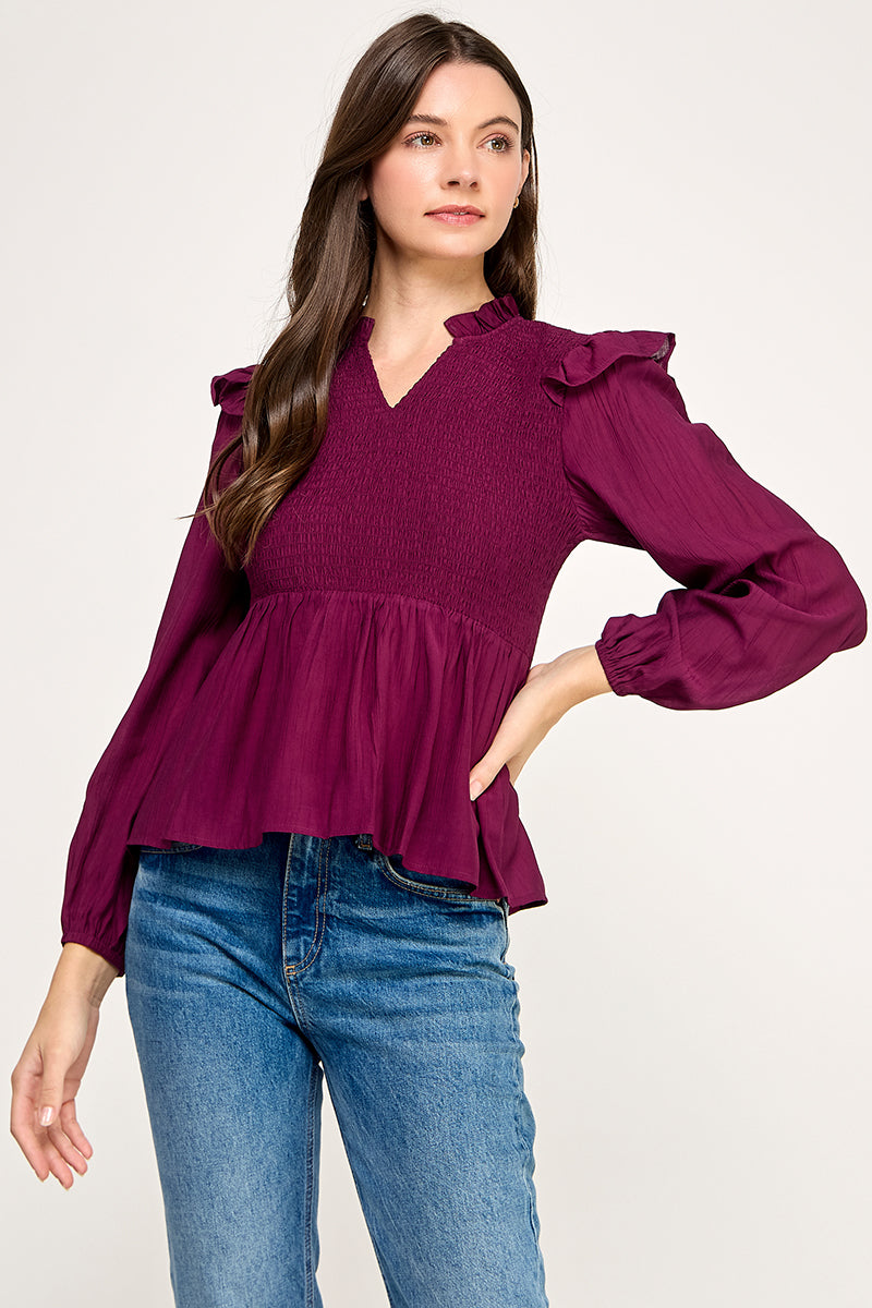 Long sleeve smocked top
