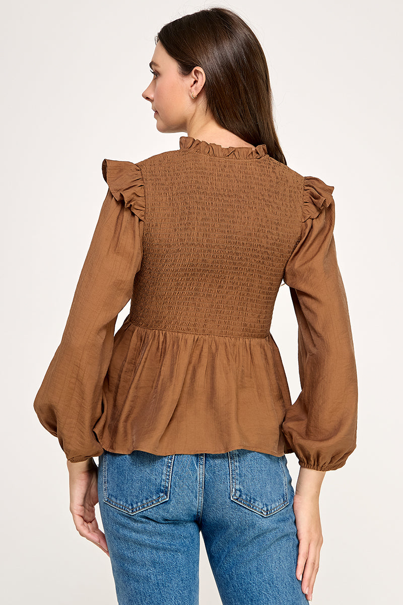 Long sleeve smocked top