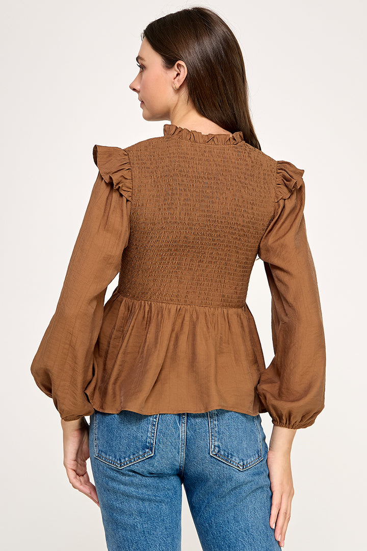 Long sleeve smocked top