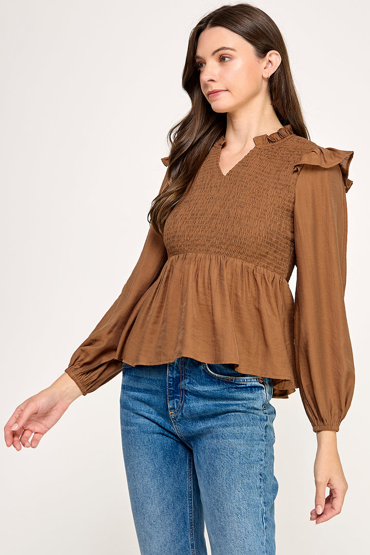 Long sleeve smocked top