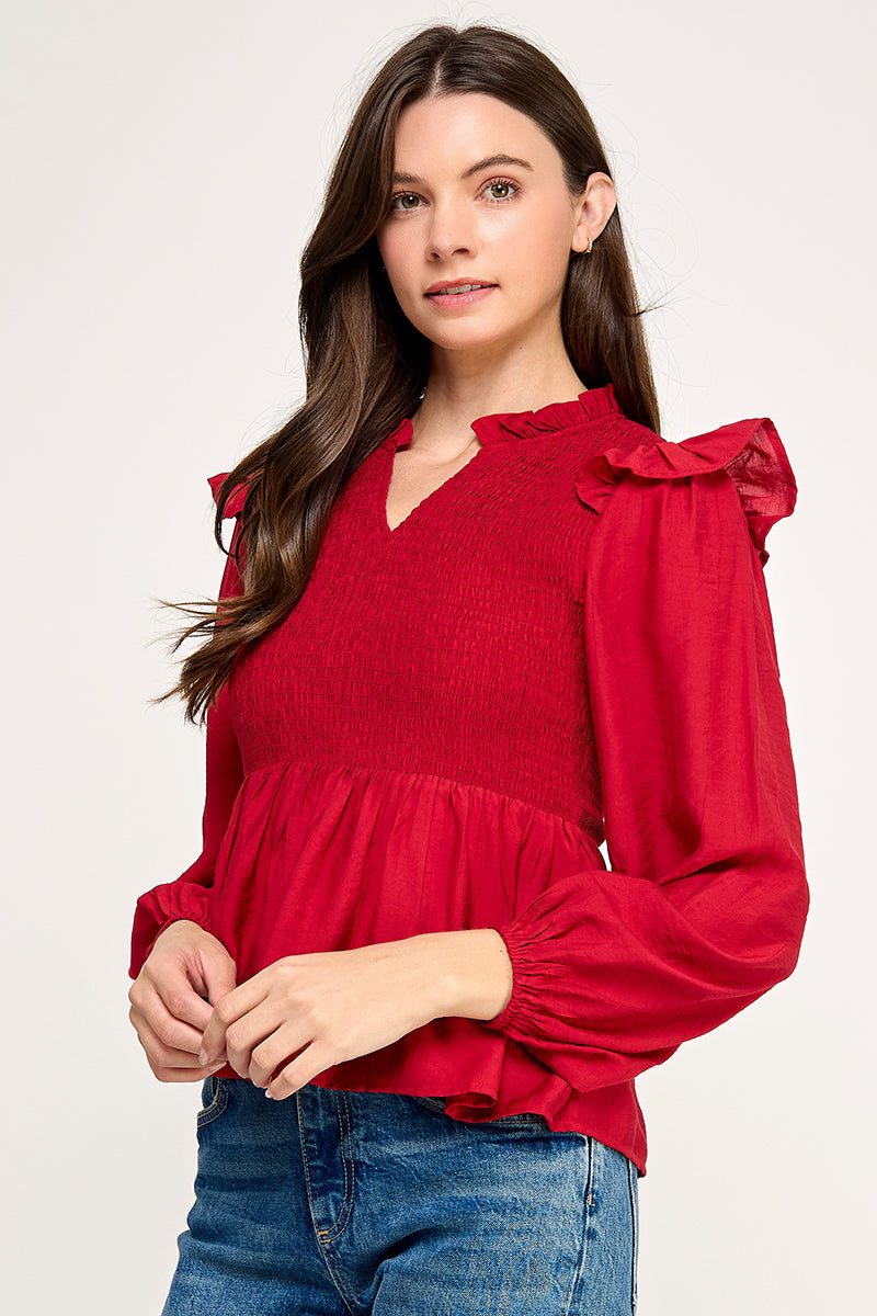 Long sleeve smocked top