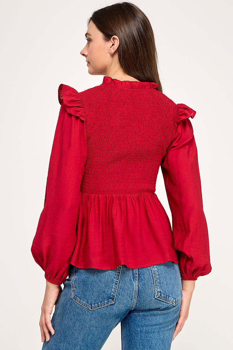 Long sleeve smocked top