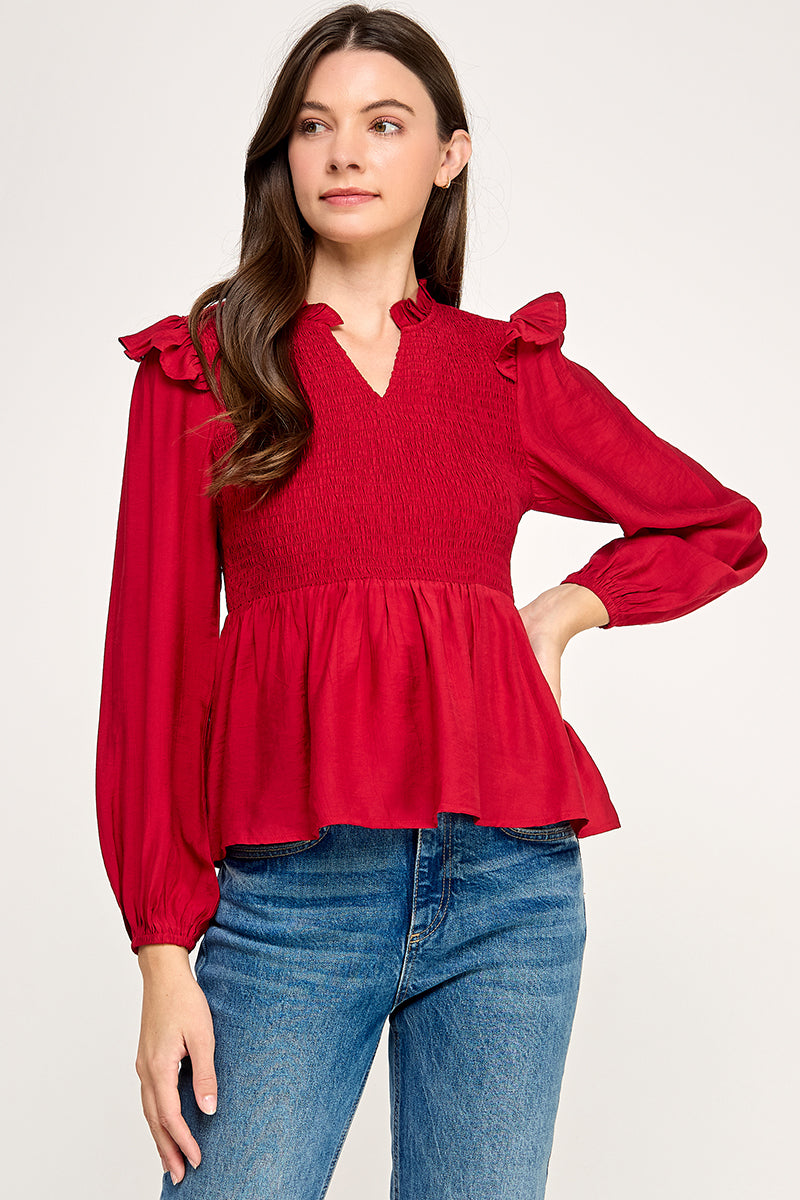 Long sleeve smocked top