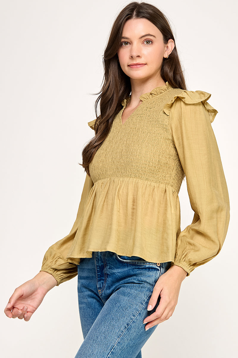 Long sleeve smocked top