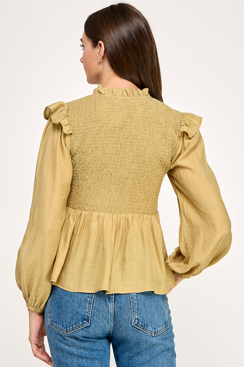 Long sleeve smocked top