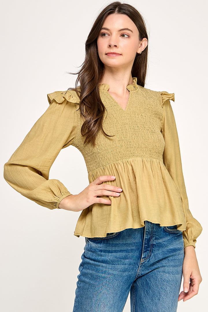 Long sleeve smocked top