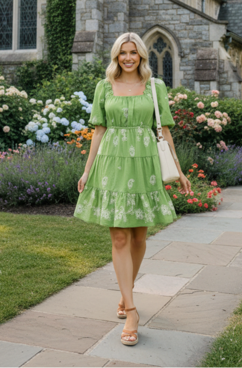A-LINE EMBROIDERED TIERED MINI DRESS AVD51302