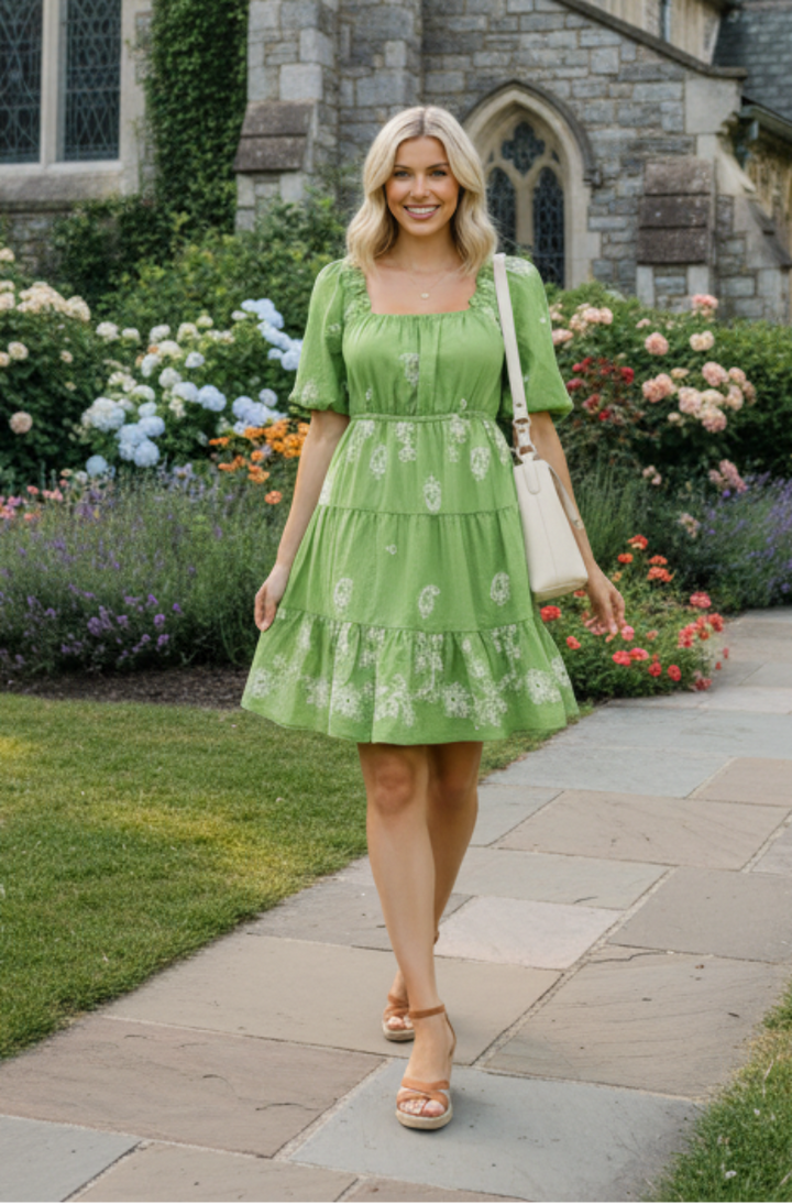 A-LINE EMBROIDERED TIERED MINI DRESS AVD51302