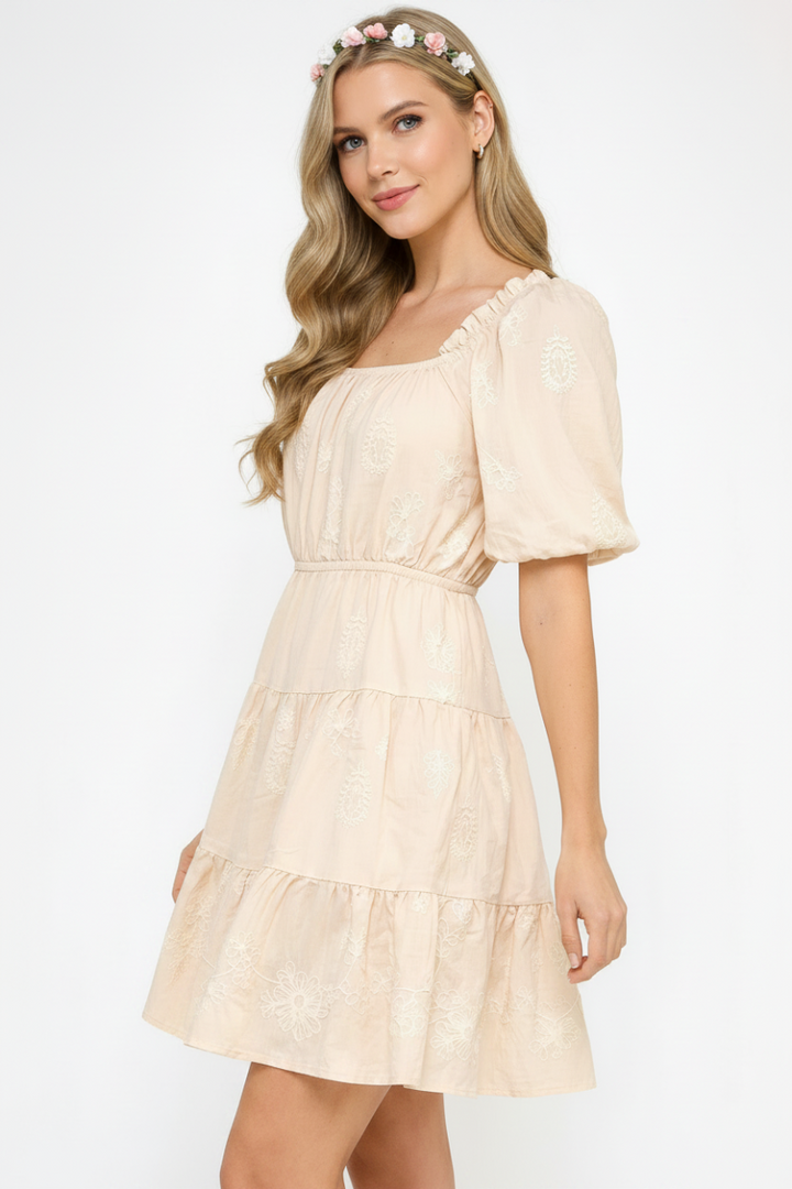 A-LINE EMBROIDERED TIERED MINI DRESS AVD51302