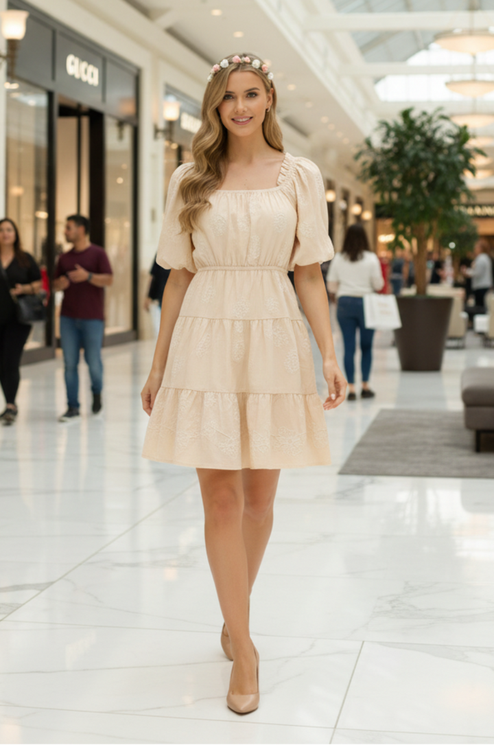 A-LINE EMBROIDERED TIERED MINI DRESS AVD51302
